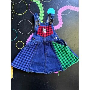 Disney 101 Dalmatians Overall Dress Vintage Kids 4T Denim Plaid Patchwork 90s
